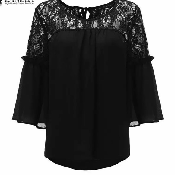 π Black Top With Lace Trim - Picture 2 of 4